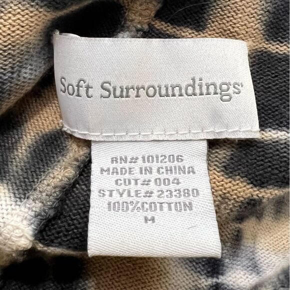 Soft Surroundings Tan Black Tie Die Fringe Open Front Drape Cardigan - Picture 6 of 8